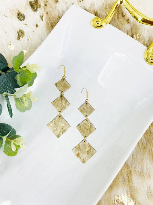 Hair On Metallic Gold Leather Earrings - E19-2268