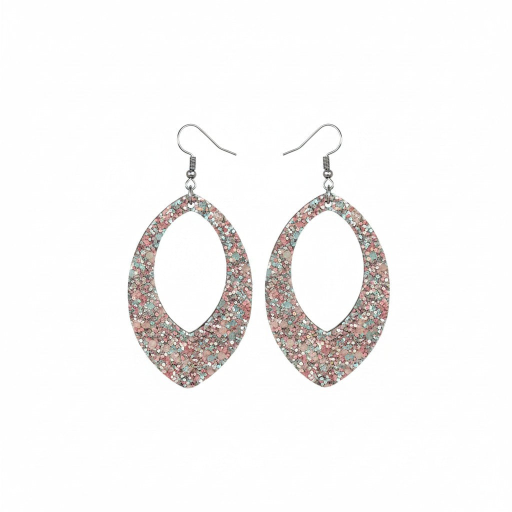 Aqua Mauve Confetti Open Marquise Earrings