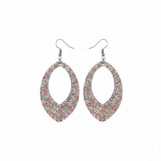 Aqua Mauve Confetti Open Marquise Earrings