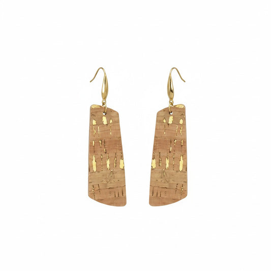 Gold Metallic Cork Bar Leather Earrings