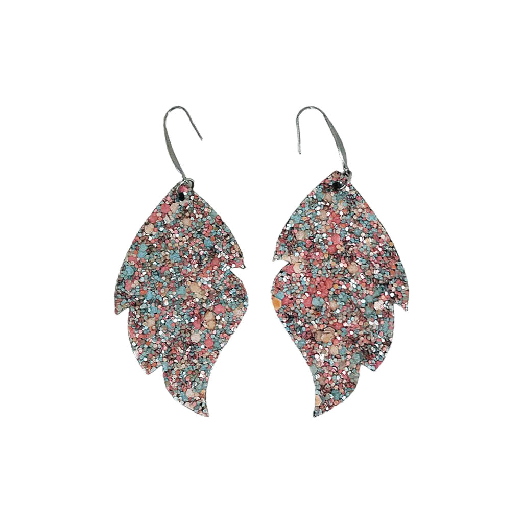Aqua Mauve Confetti Feather Earrings