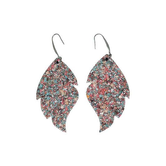 Aqua Mauve Confetti Feather Earrings