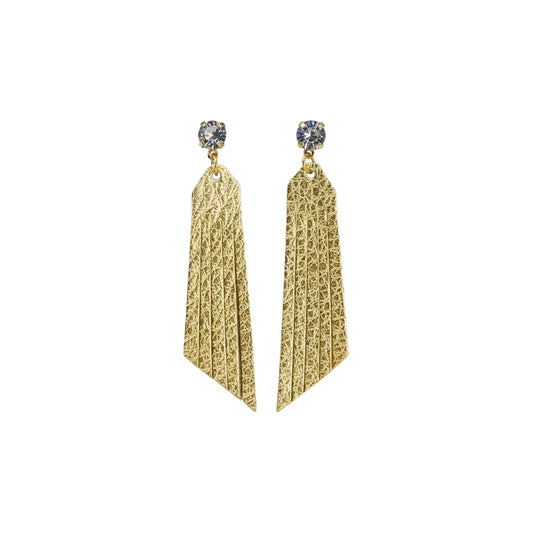 Crystal Clear & Gold Pebbled Leather Drop Earrings