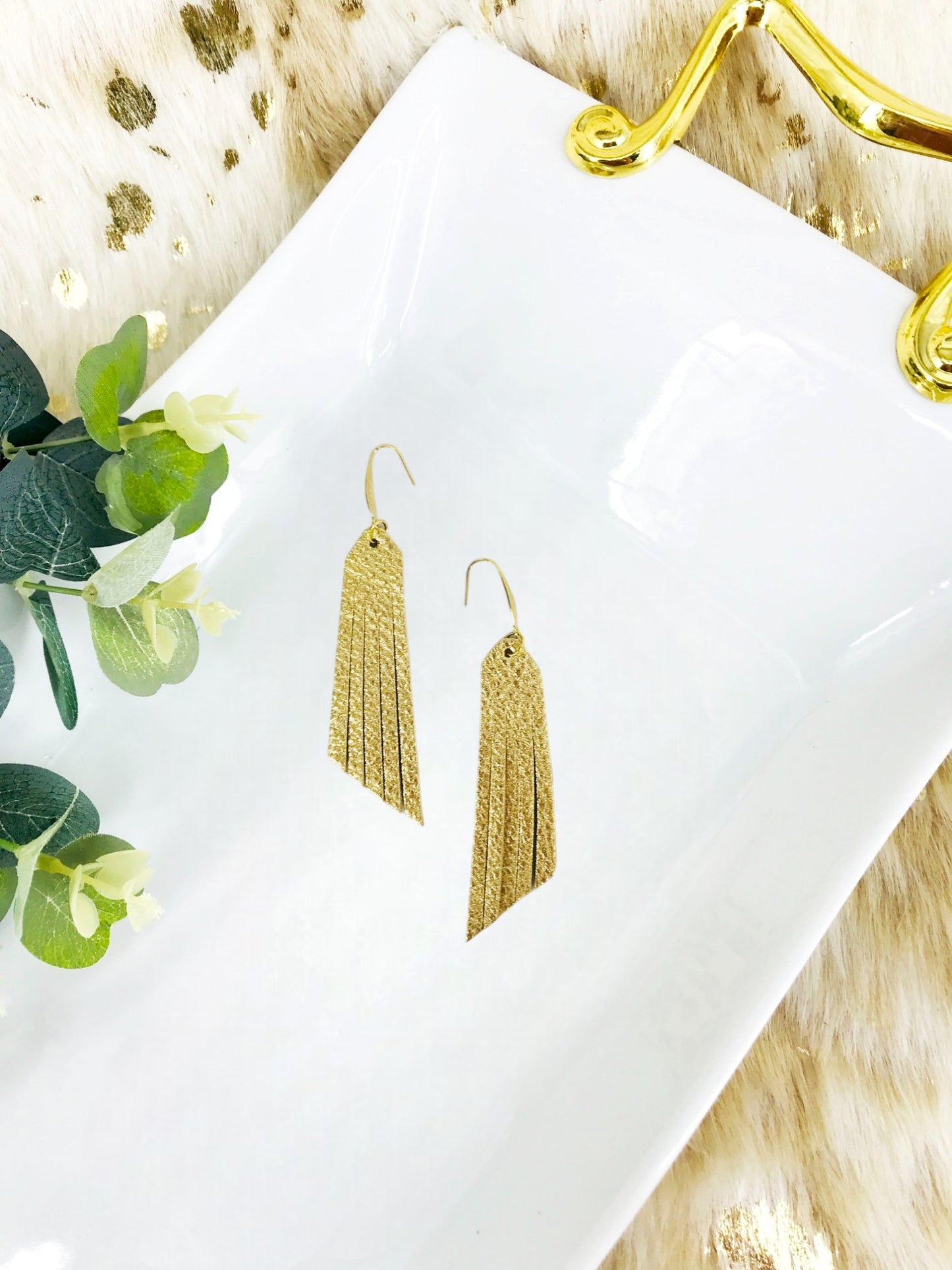 Gold Pebbled Leather Earrings - E19-2359