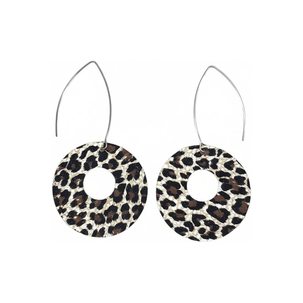 Chocolate Cheetah Circle Drop Earrings