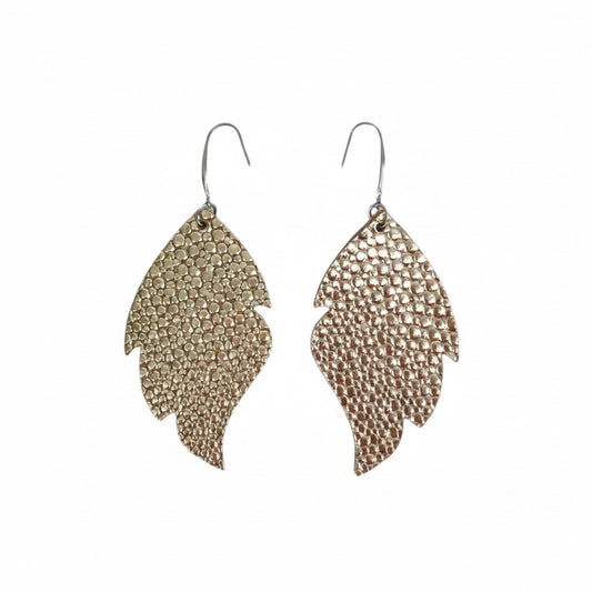 Gold Stingray Feather Leather Earrings