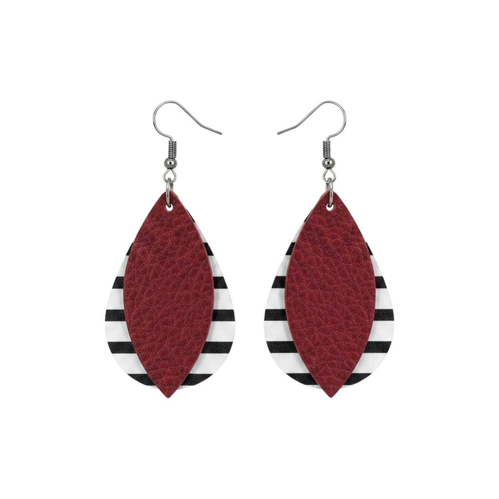 Black and White Striped Leather Layered Earrings - E19-238