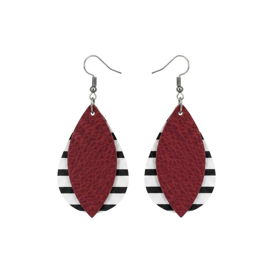 Black and White Striped Leather Layered Earrings - E19-238