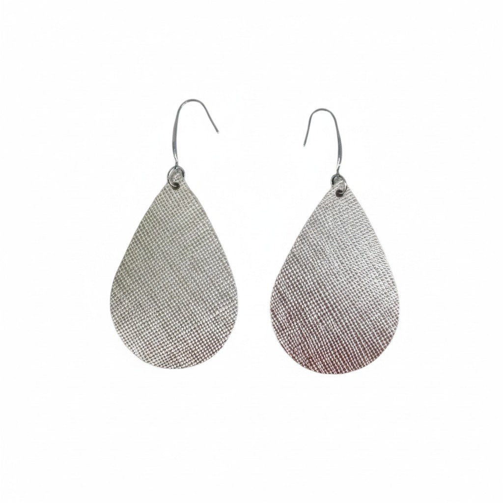 Platinum Saffiano Teardrop Leather Earrings