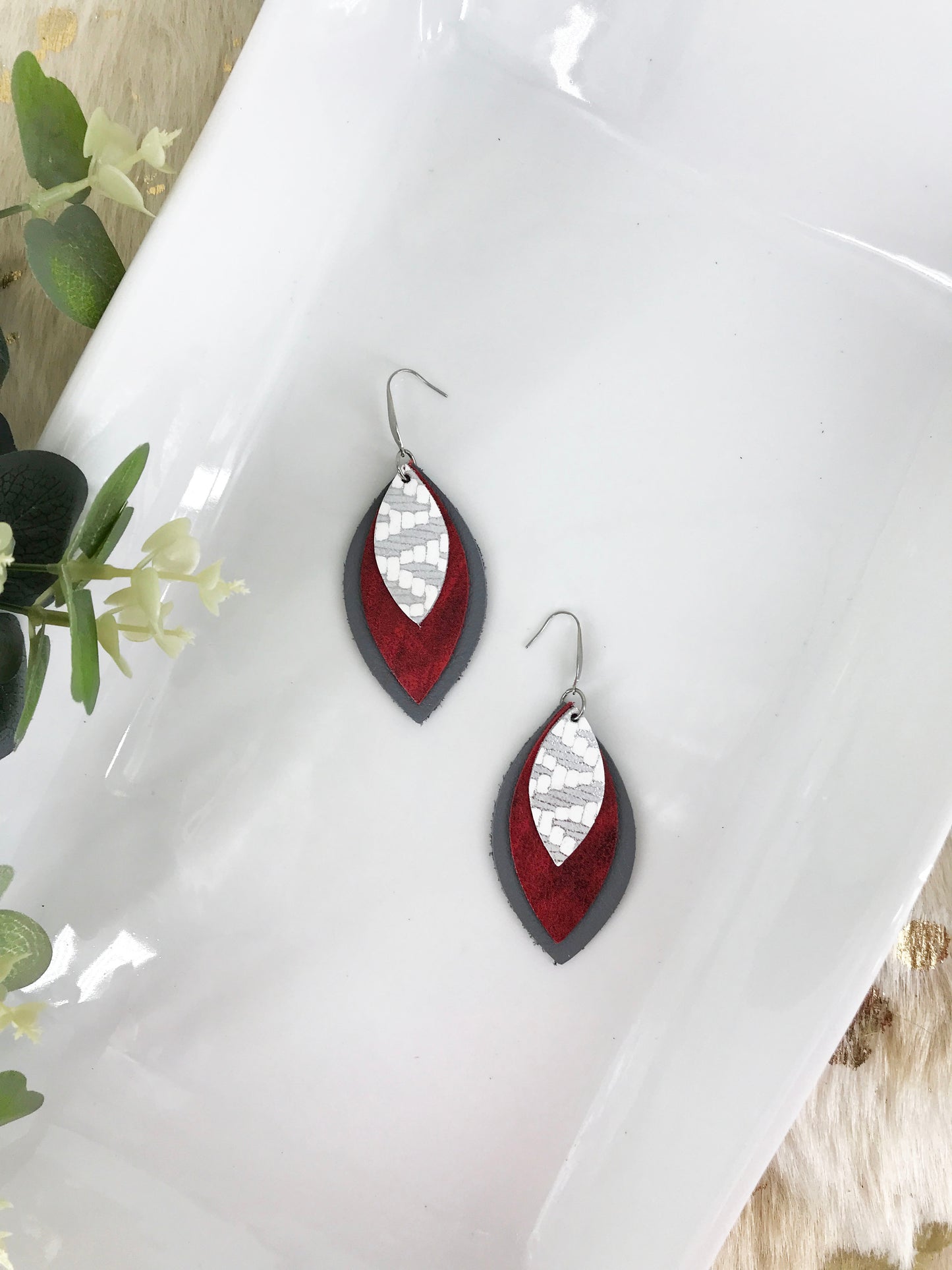 Leather Leaf Layered Earrings - E19-239