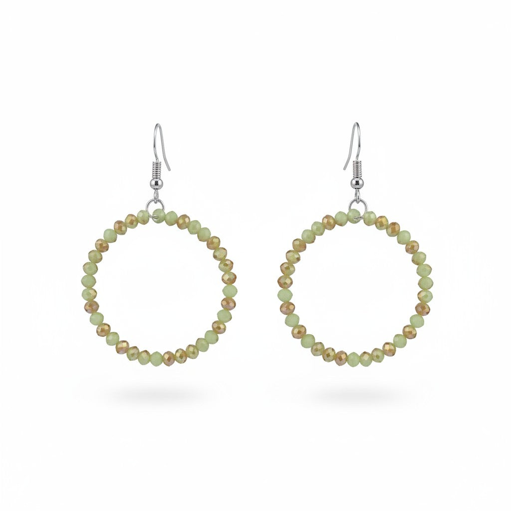 Dark Sea Green Glass Bead Hoop Earrings