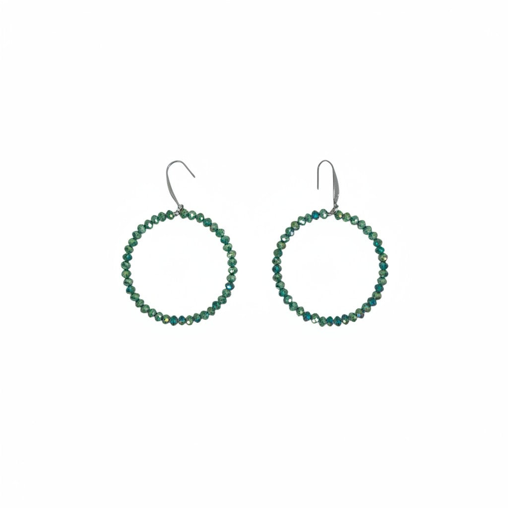 Emerald Green Glass Bead Hoop Earrings