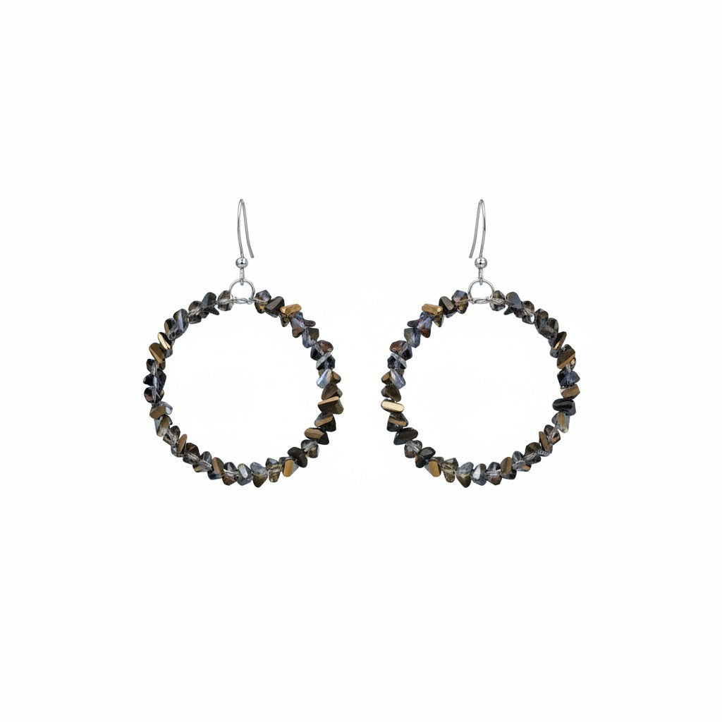 Silver and Bronze Glass Bead Hoop Earrings - E19-2410