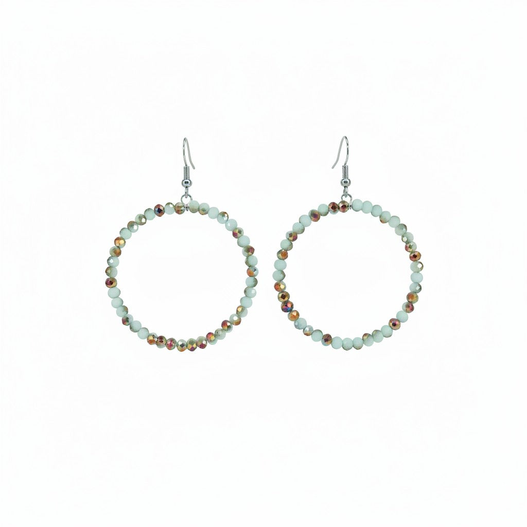Light Cyan Glass Bead Hoop Earrings