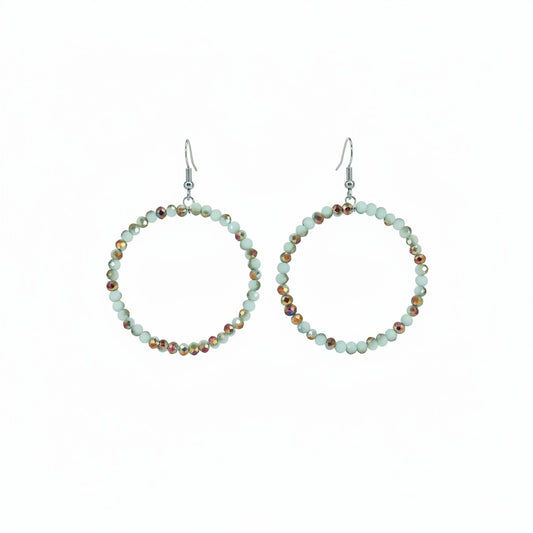 Light Cyan Glass Bead Hoop Earrings