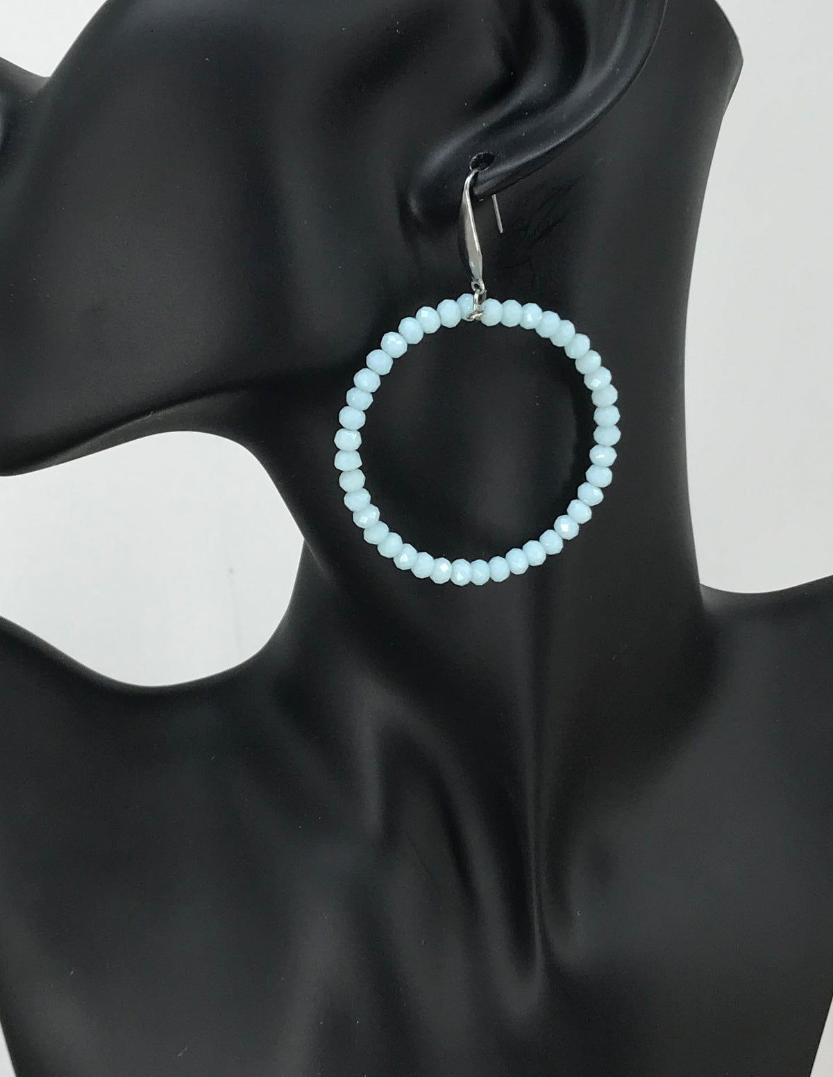 Pale Turquoise Glass Bead Hoop Earrings