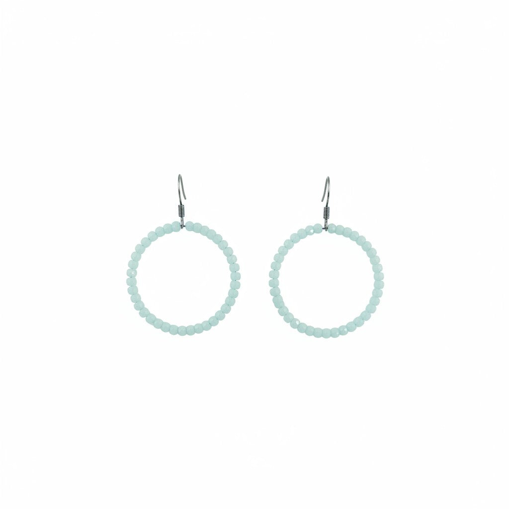 Pale Turquoise Glass Bead Hoop Earrings