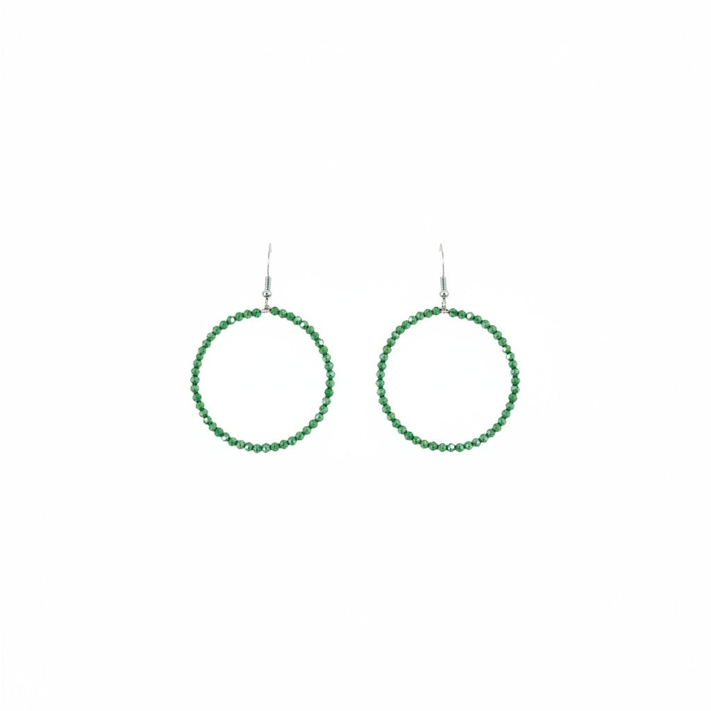 Olive Drab Glass Bead Hoop Earrings