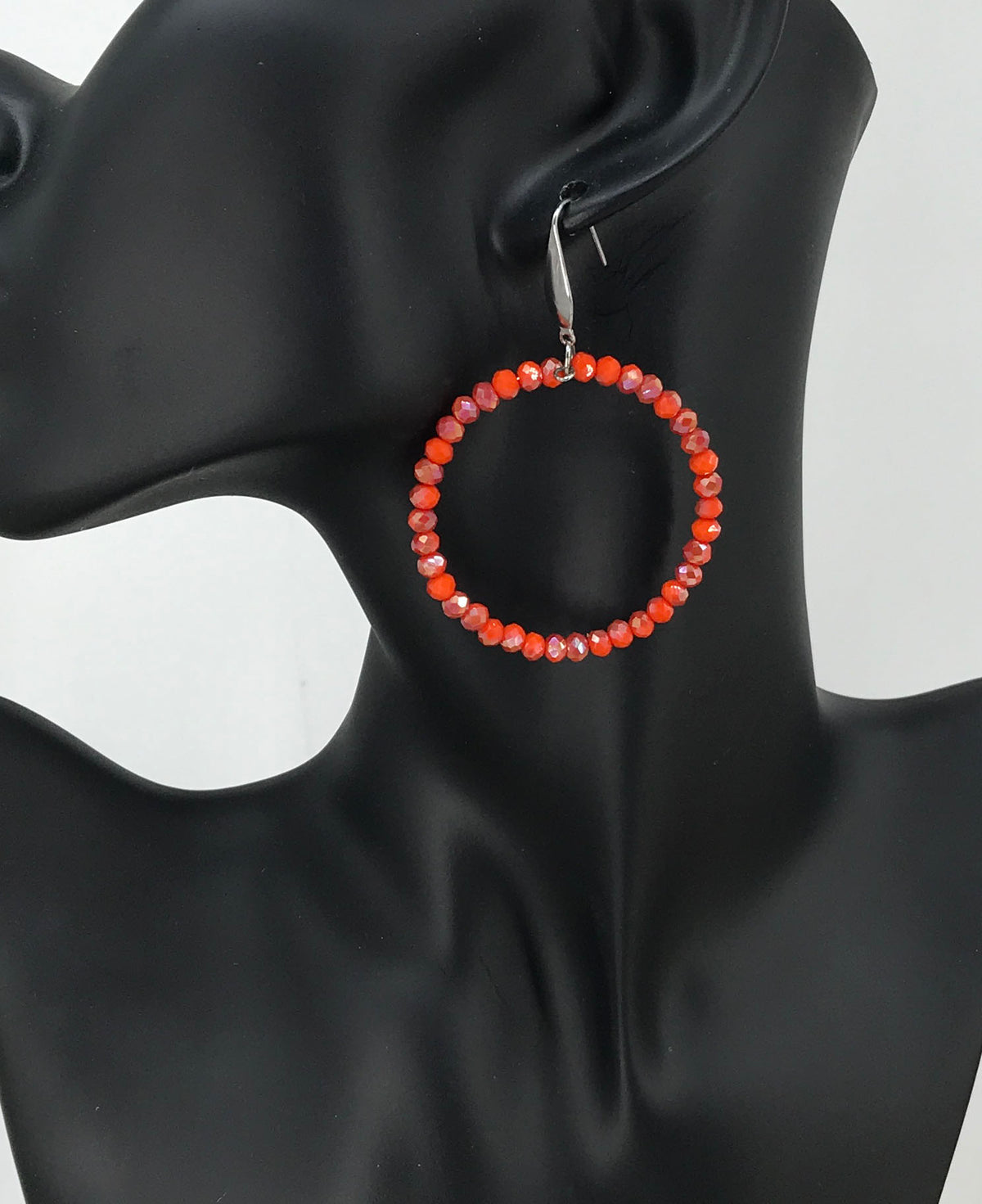 Burnt Red Glass Bead Hoop Earrings