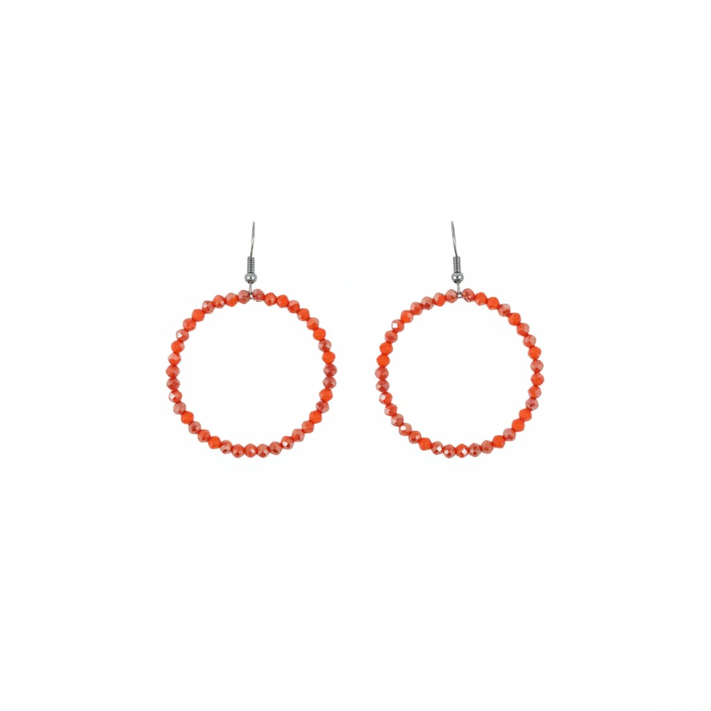 Burnt Red Glass Bead Hoop Earrings