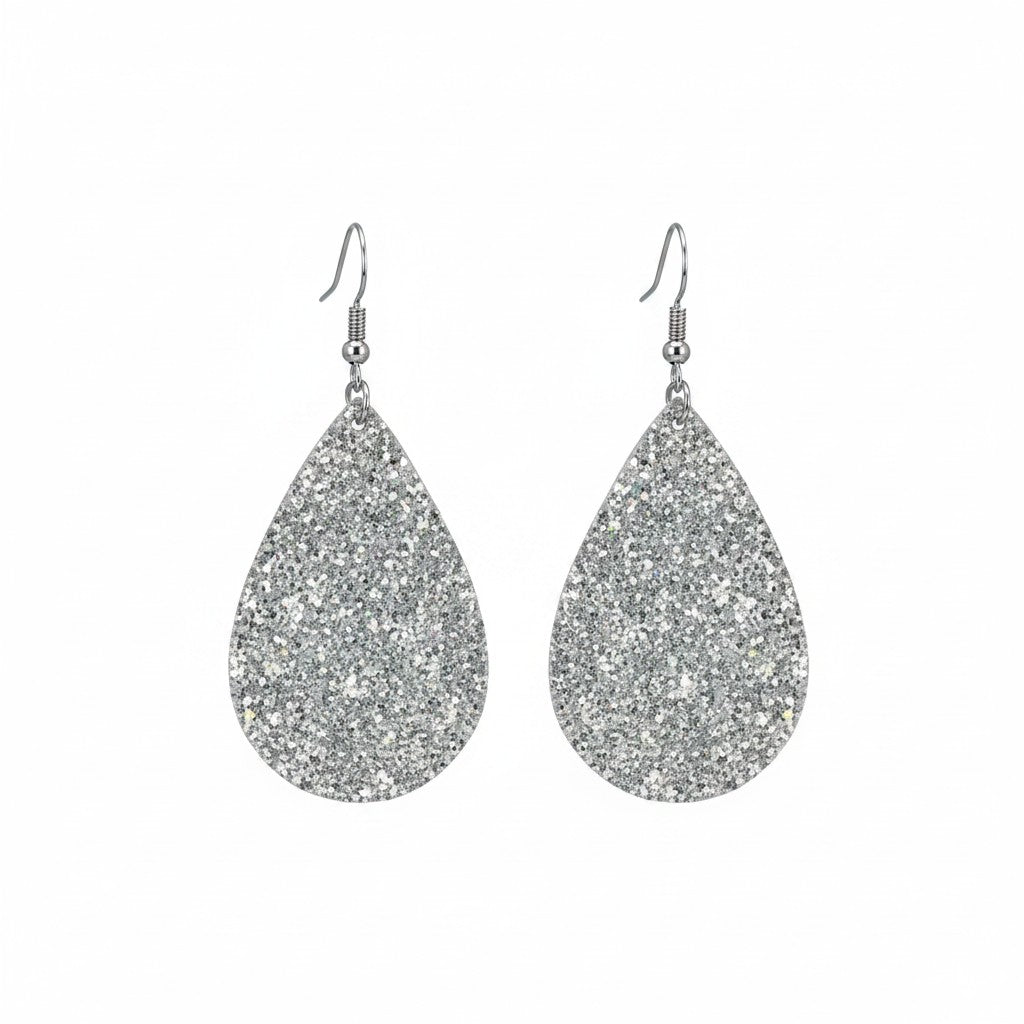 Starlight Silver Glitter Teardrop Earrings