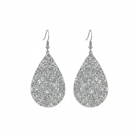 Starlight Silver Glitter Teardrop Earrings