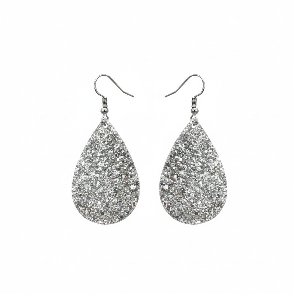Starlight Silver Glitter Classic Teardrop Earrings