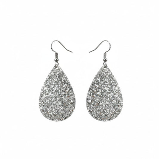 Starlight Silver Glitter Classic Teardrop Earrings