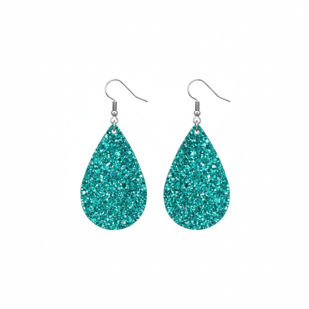 Turquoise Tide Glitter Teardrop Earrings