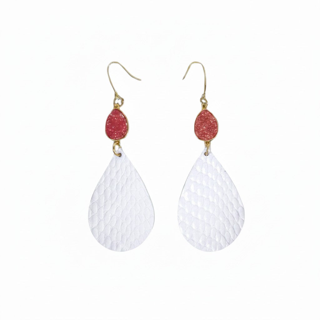 Blush Druzy White Teardrop Earrings