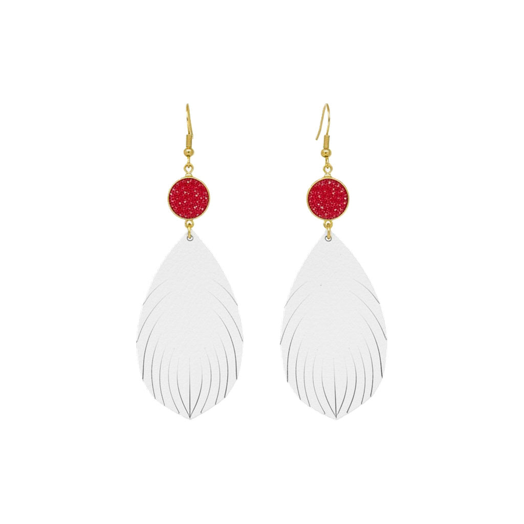 Pink Druzy White Fringe Earrings