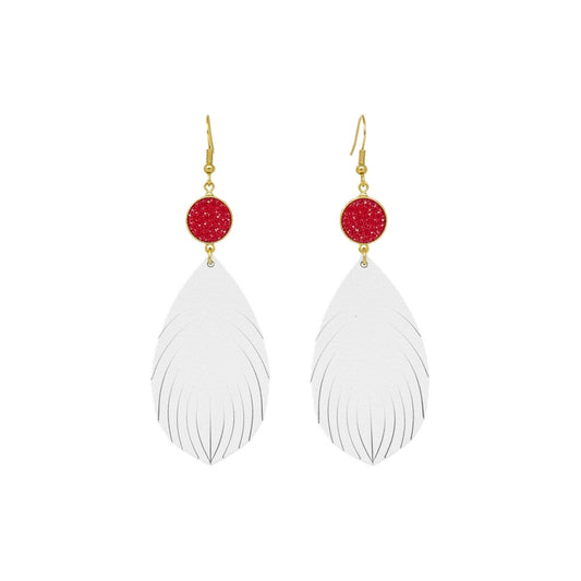 Pink Druzy White Fringe Earrings