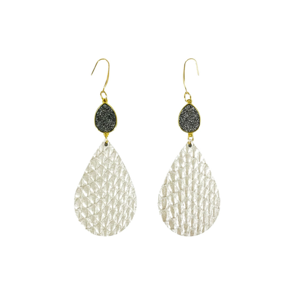 Platinum Druzy Teardrop Earrings