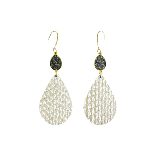 Platinum Druzy Teardrop Earrings