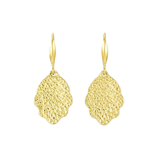Pebbled Gold Scallop Leather Earrings