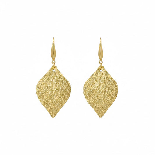 Pebbled Gold Marquis Leather Earrings