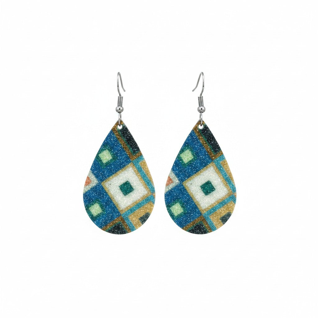 Mesa Tile Fine Glitter Teardrop Earrings