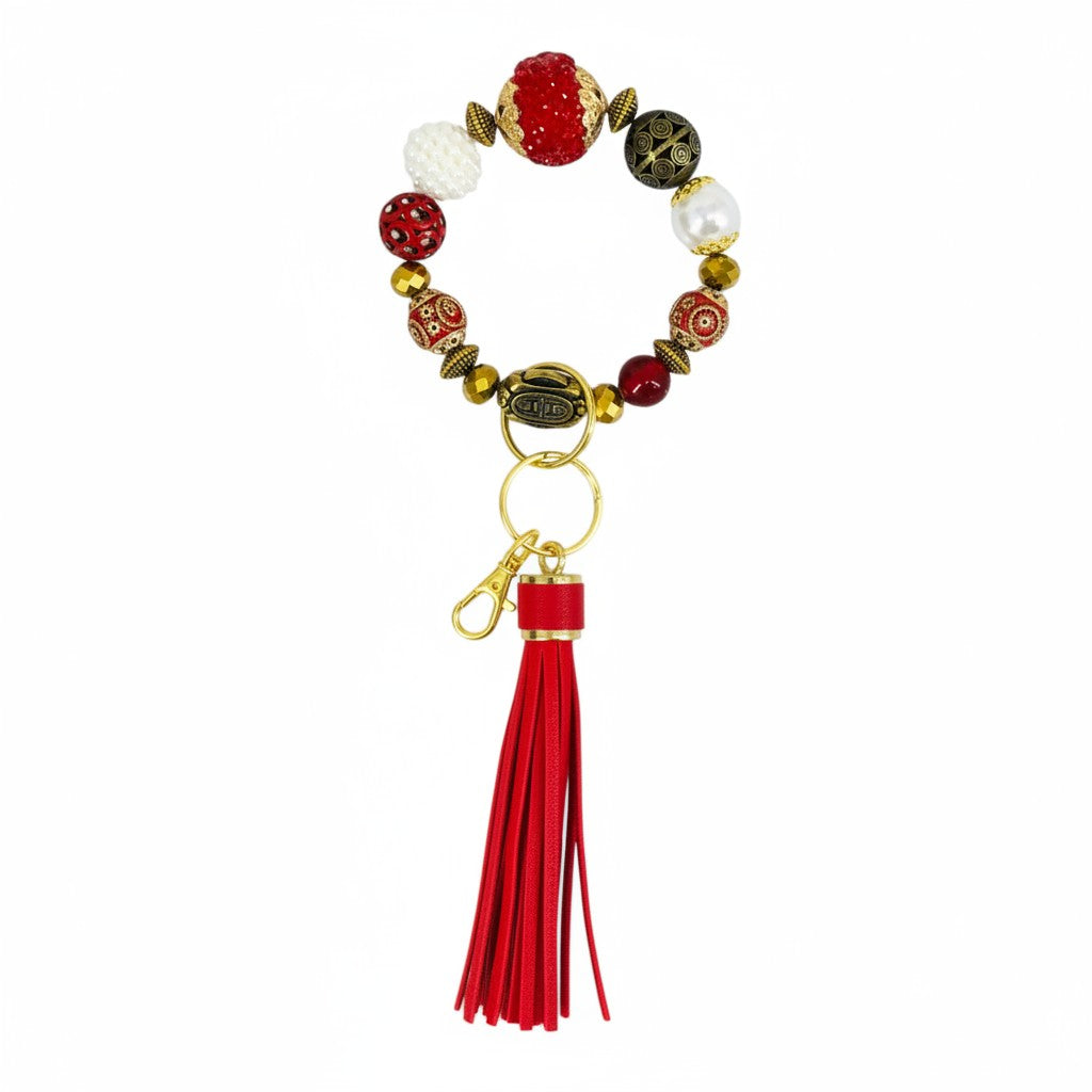 Red and Gold Glass Bead Keychain