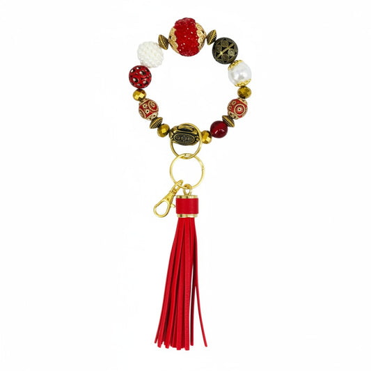 Red and Gold Glass Bead Keychain