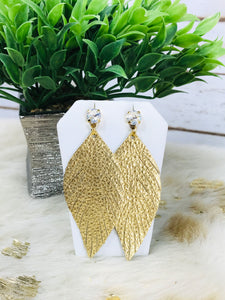 Crystal and Gold Leather Stud Earrings - E19-2570