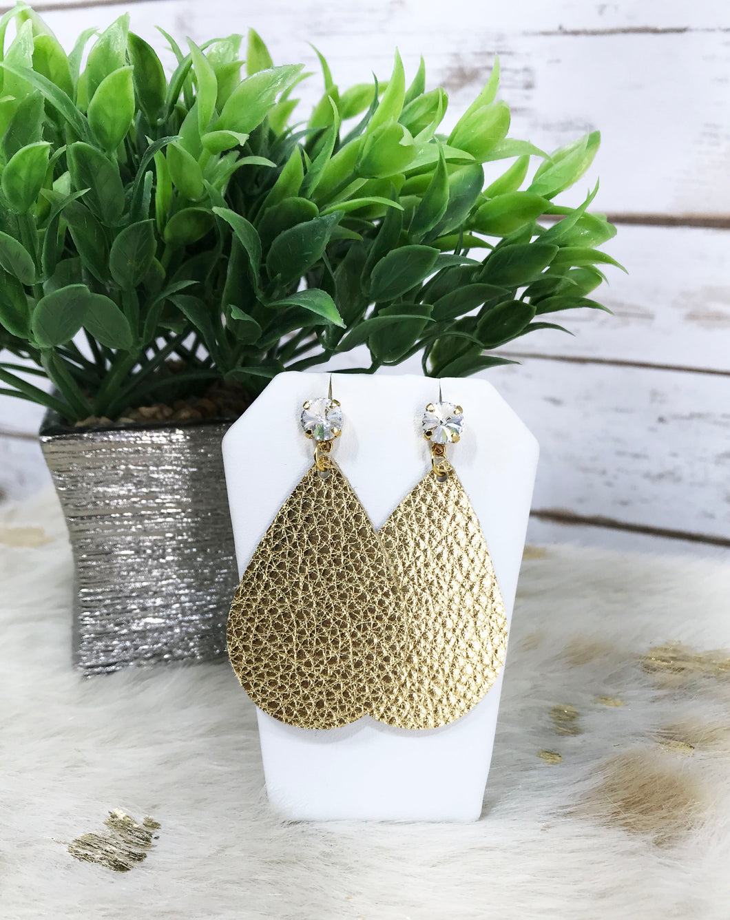 Crystal and Gold Leather Stud Earrings - E19-2573