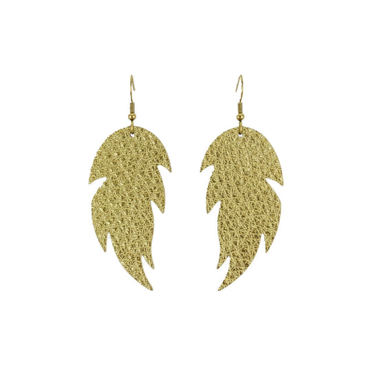 Gold Pebbled Feather Leather Earrings