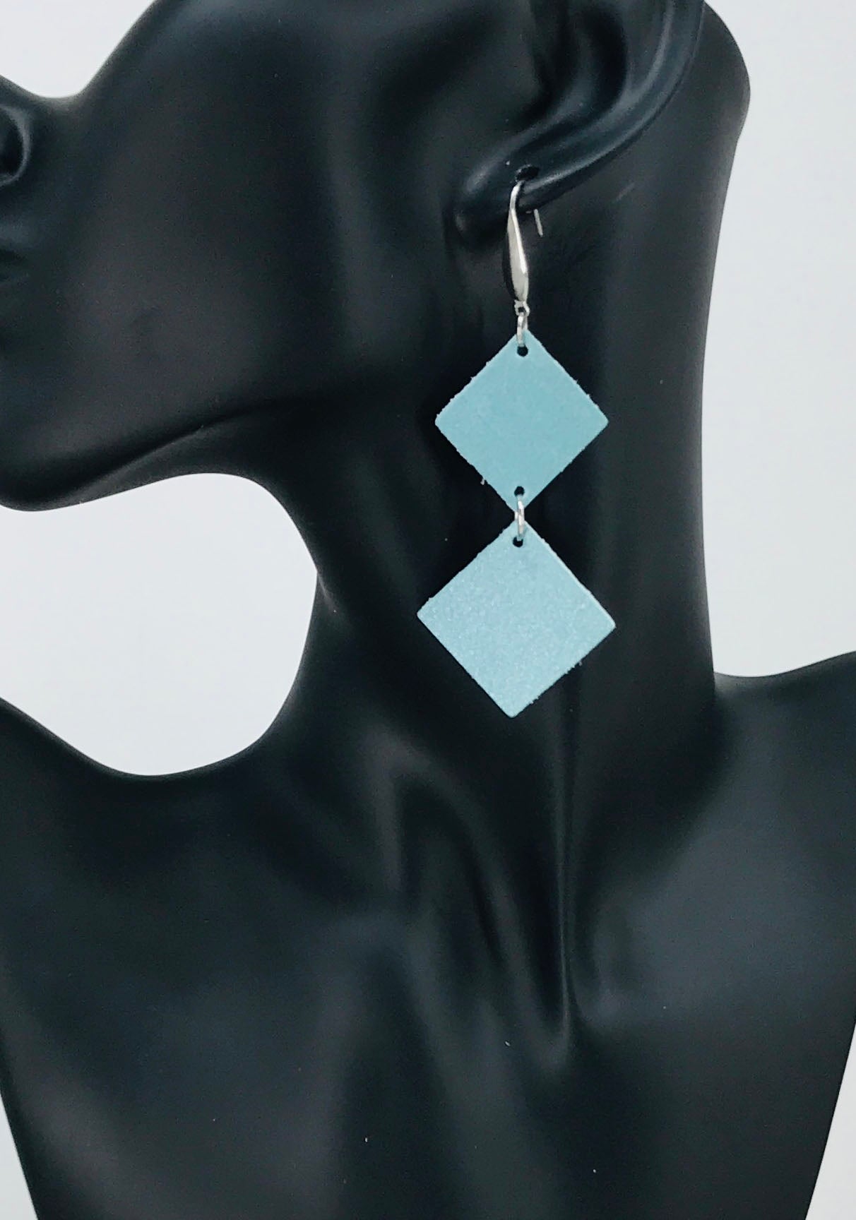 Pearlized Soft Blue Leather Earrings - E19-2586