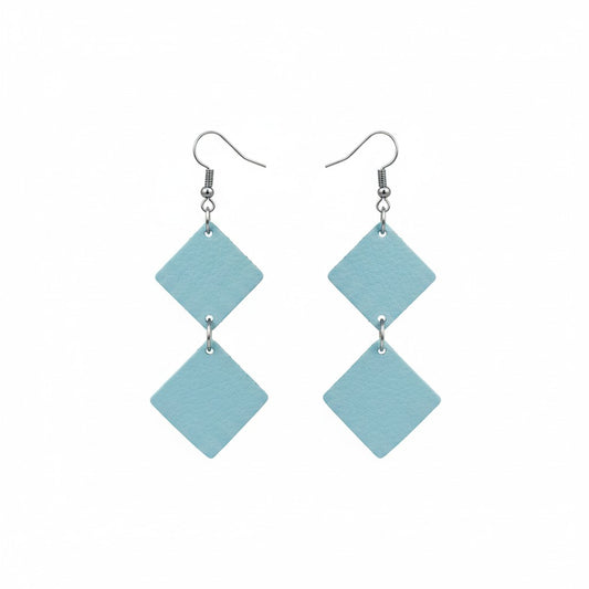Pearlized Ice Blue Double Diamond Leather Earrings