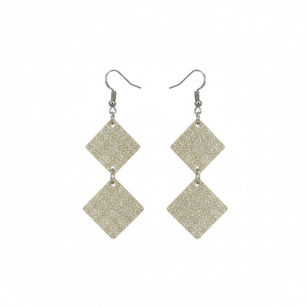 Champagne Sparkle Double Diamond Leather Earrings