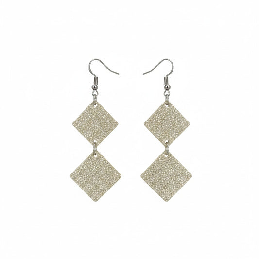 Champagne Sparkle Double Diamond Leather Earrings