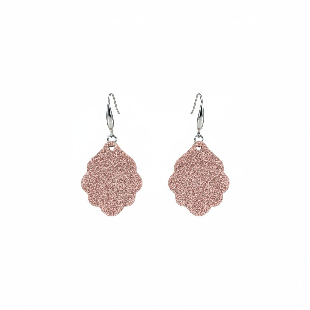Pink Lemonade Sparkle Scallop Leather Earrings