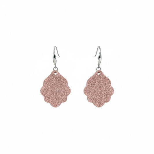 Pink Lemonade Sparkle Scallop Leather Earrings