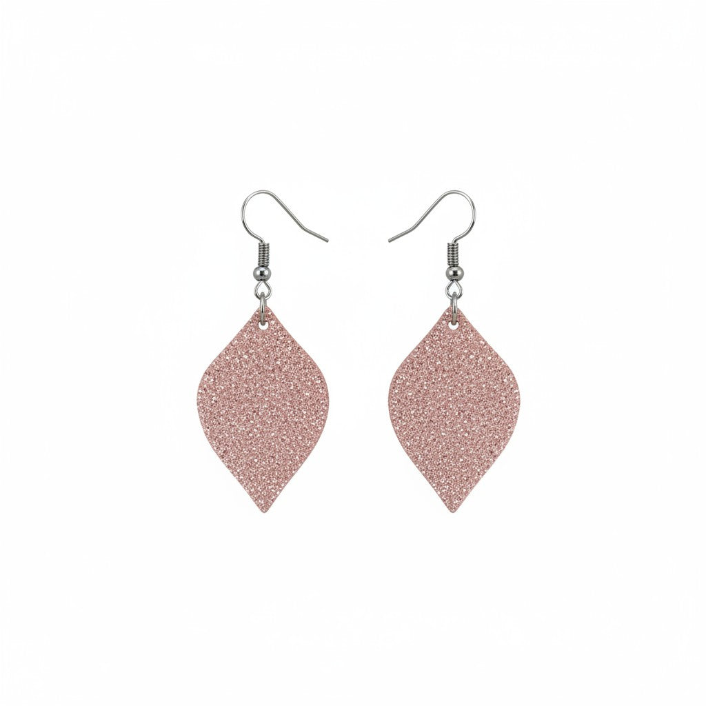 Pink Lemonade Sparkle Marquis Leather Earrings