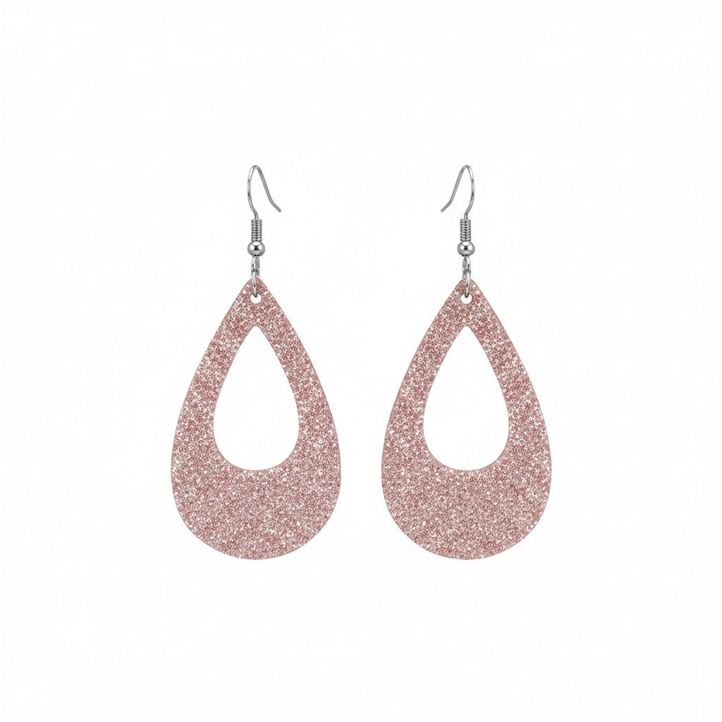 Pink Lemonade Sparkle Teardrop Leather Earrings